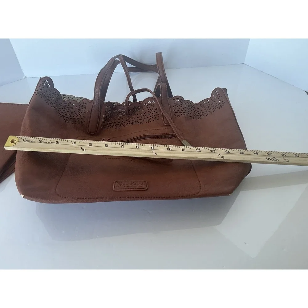 American West Bandana Tote Bag Brown Faux Leather Laser Cut Purse‎